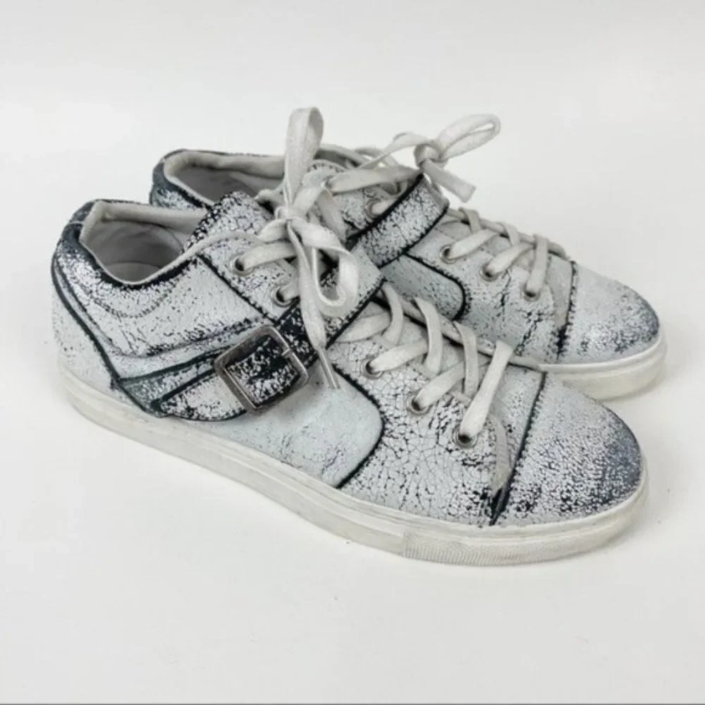 The Kooples Sport Distressed Cracked Leather Low Top Trainer Sneakers Sz 37